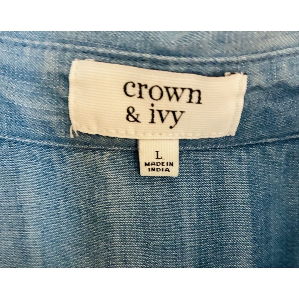 Crown & Ivy Soft Blue Lyocell Tencel Denim Button Down Shirt Silver Stripe Large - Picture 5 of 8
